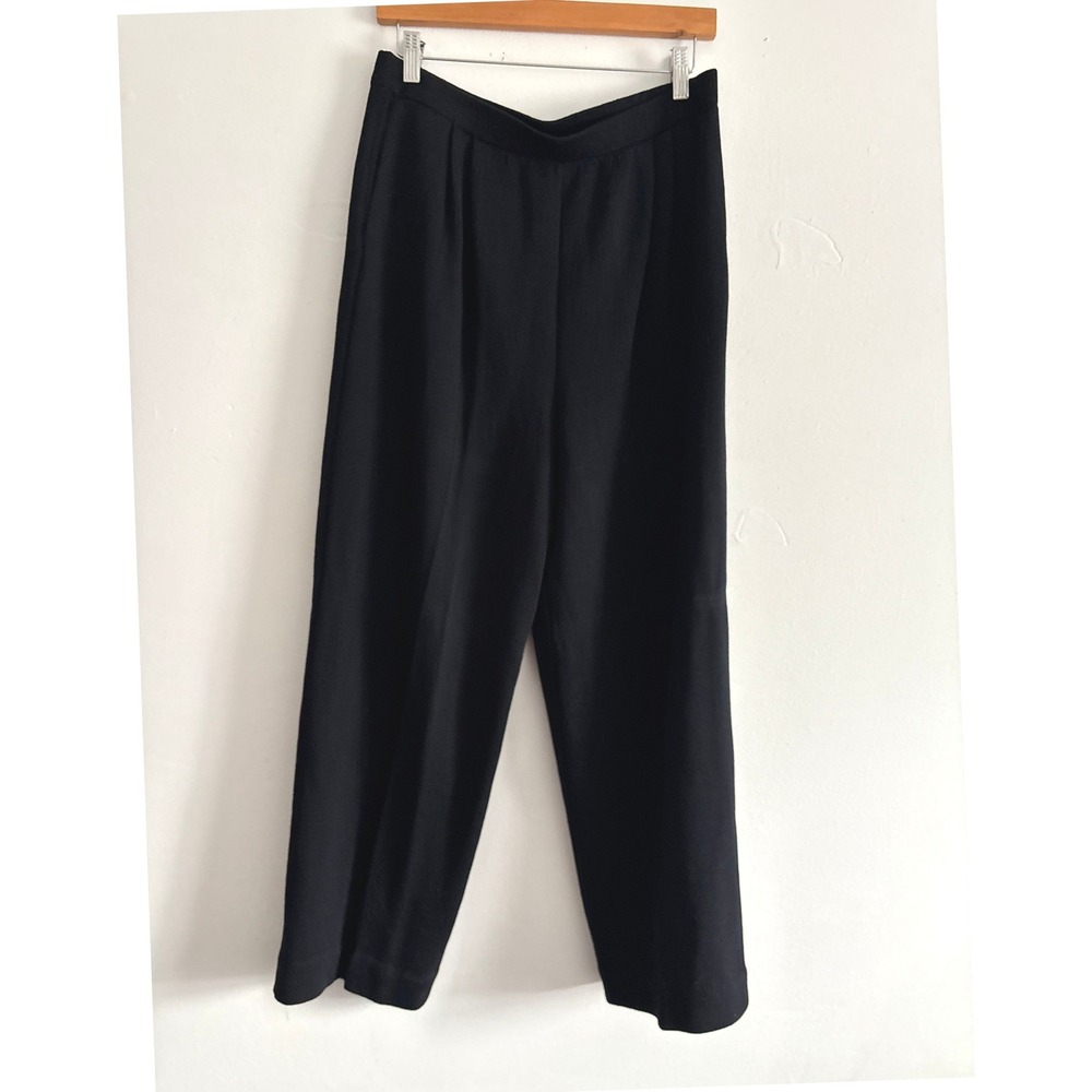 St. John Basics Black Santana Knit Wide Leg Pleated Pants Size 12 High Rise